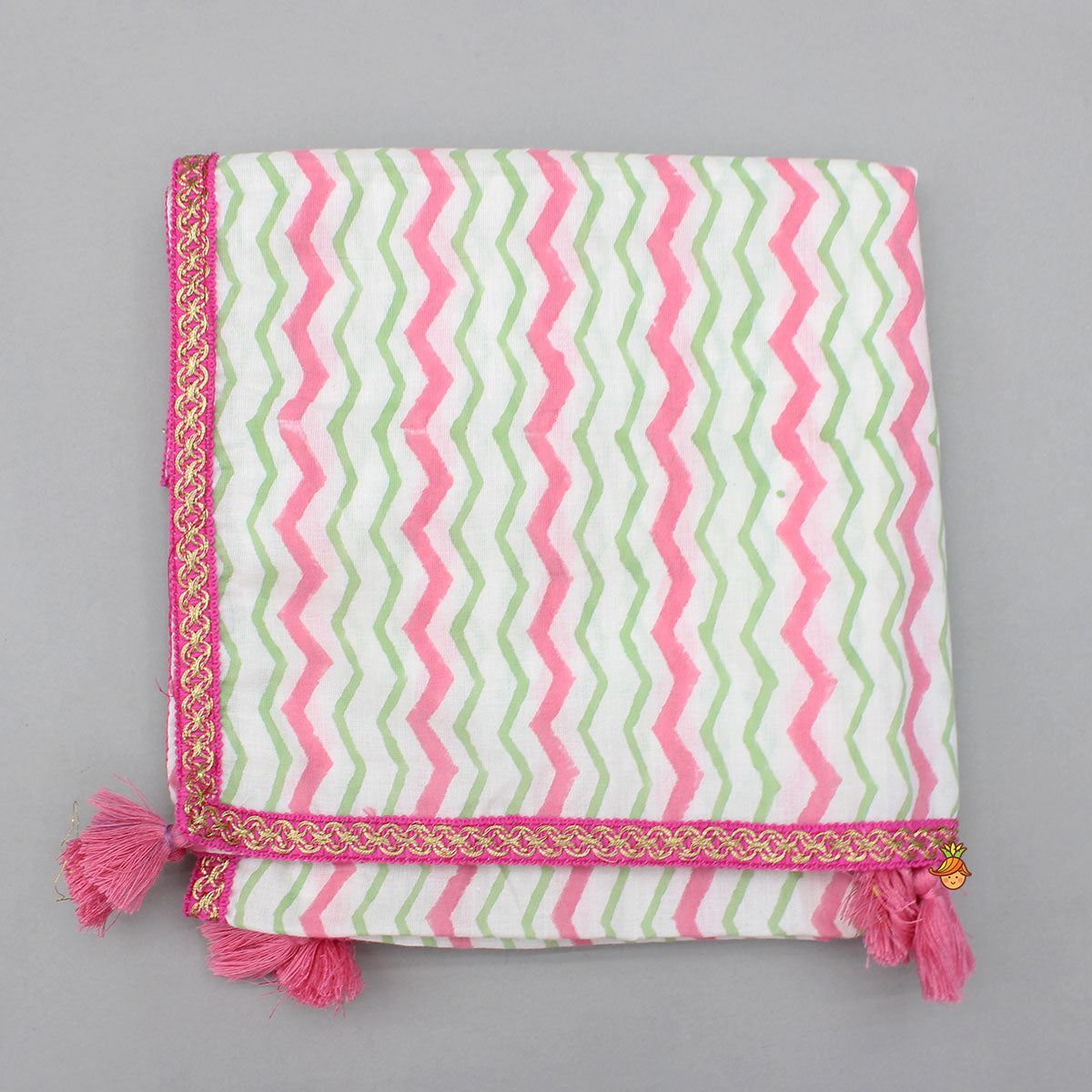 Pre Order: Chevron Printed Strappy Top And Lehenga With Matching Dupatta