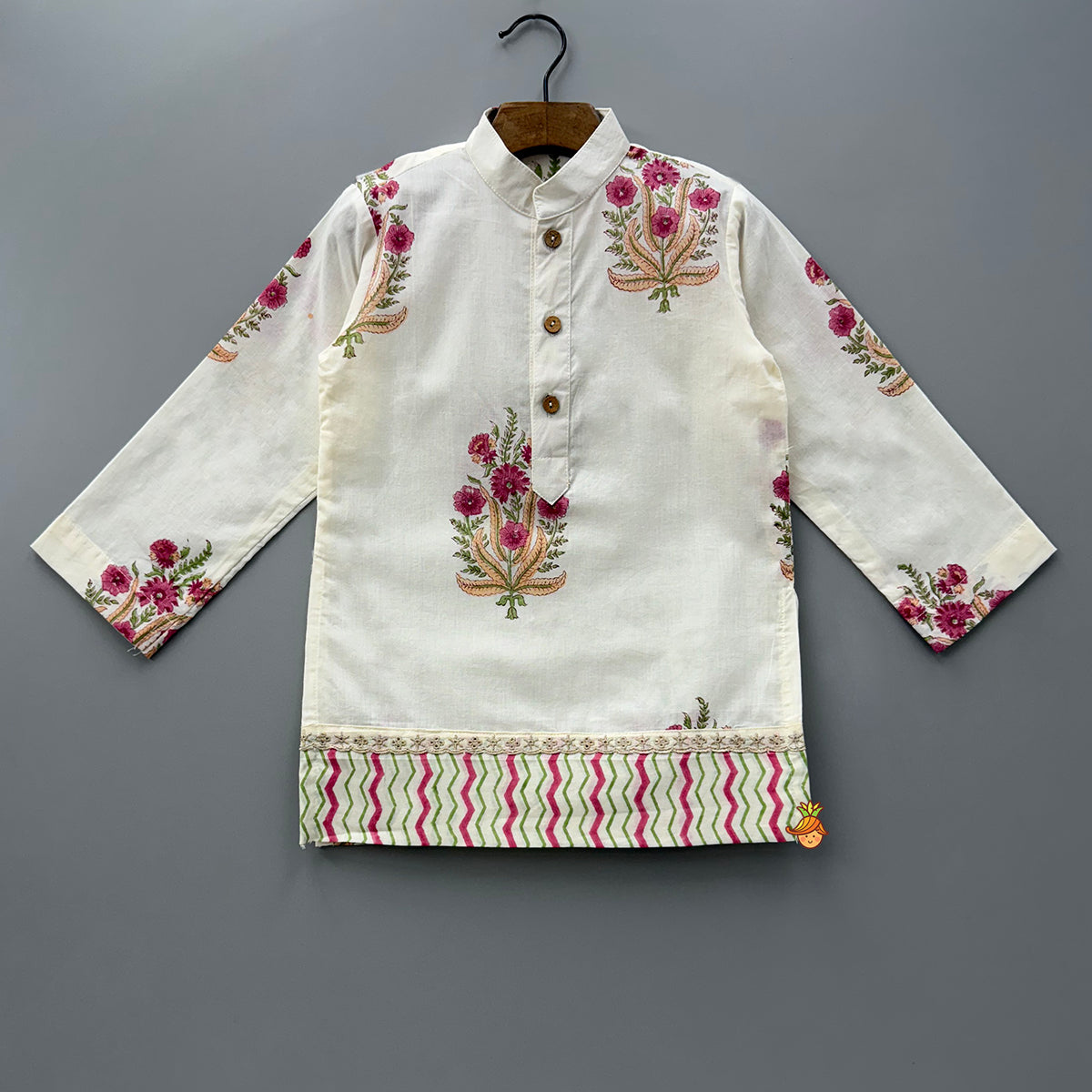 Pre Order: Multicoloured Floral Printed Kurta With Jacket And Dhoti