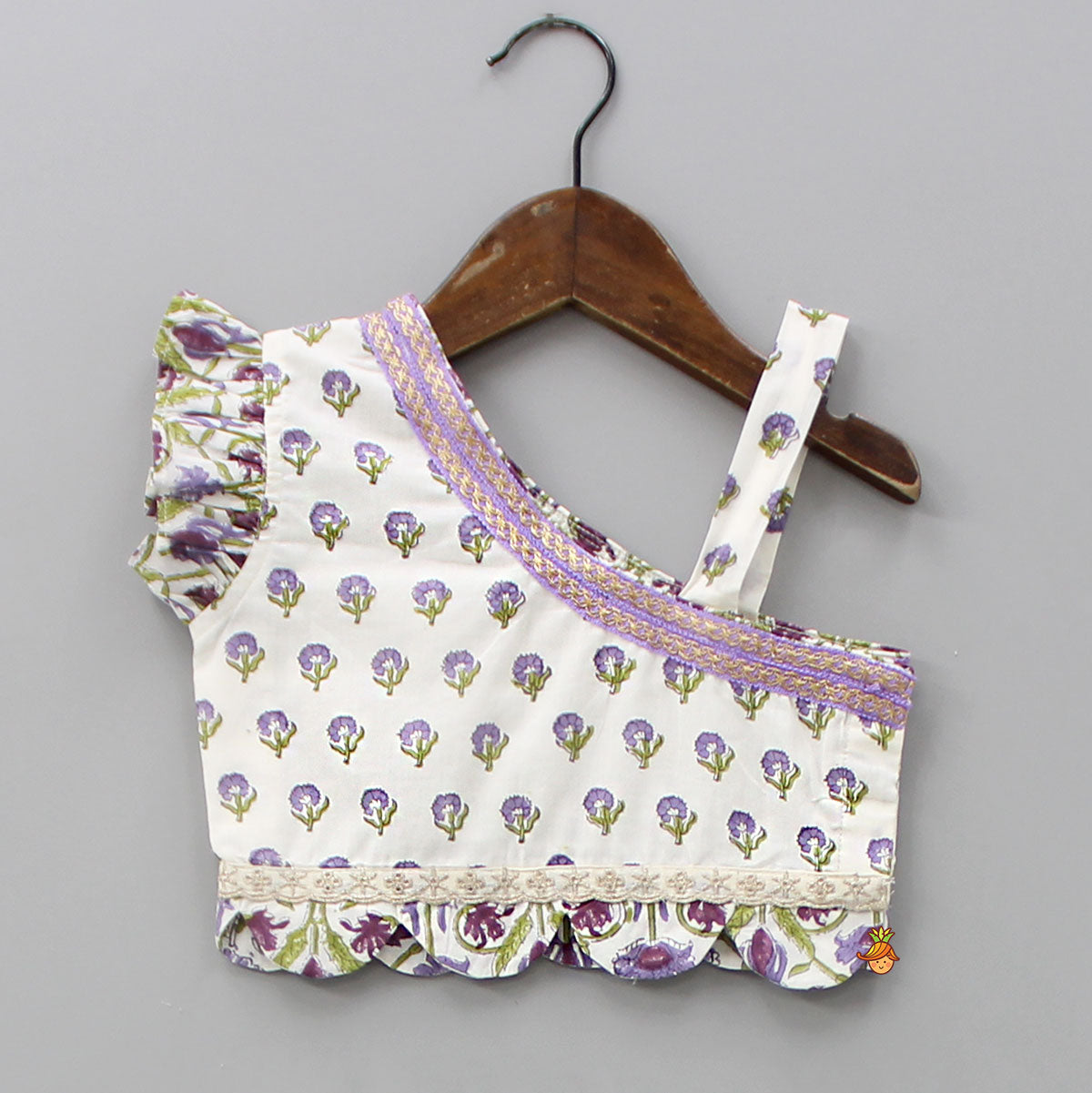 Pre Order: Floral Printed One Shoulder Top With Lehenga And Dupatta