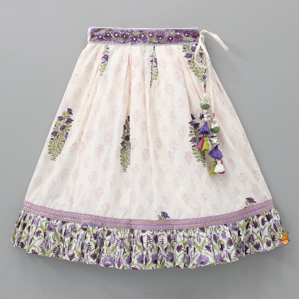 Pre Order: Floral Printed One Shoulder Top With Lehenga And Dupatta