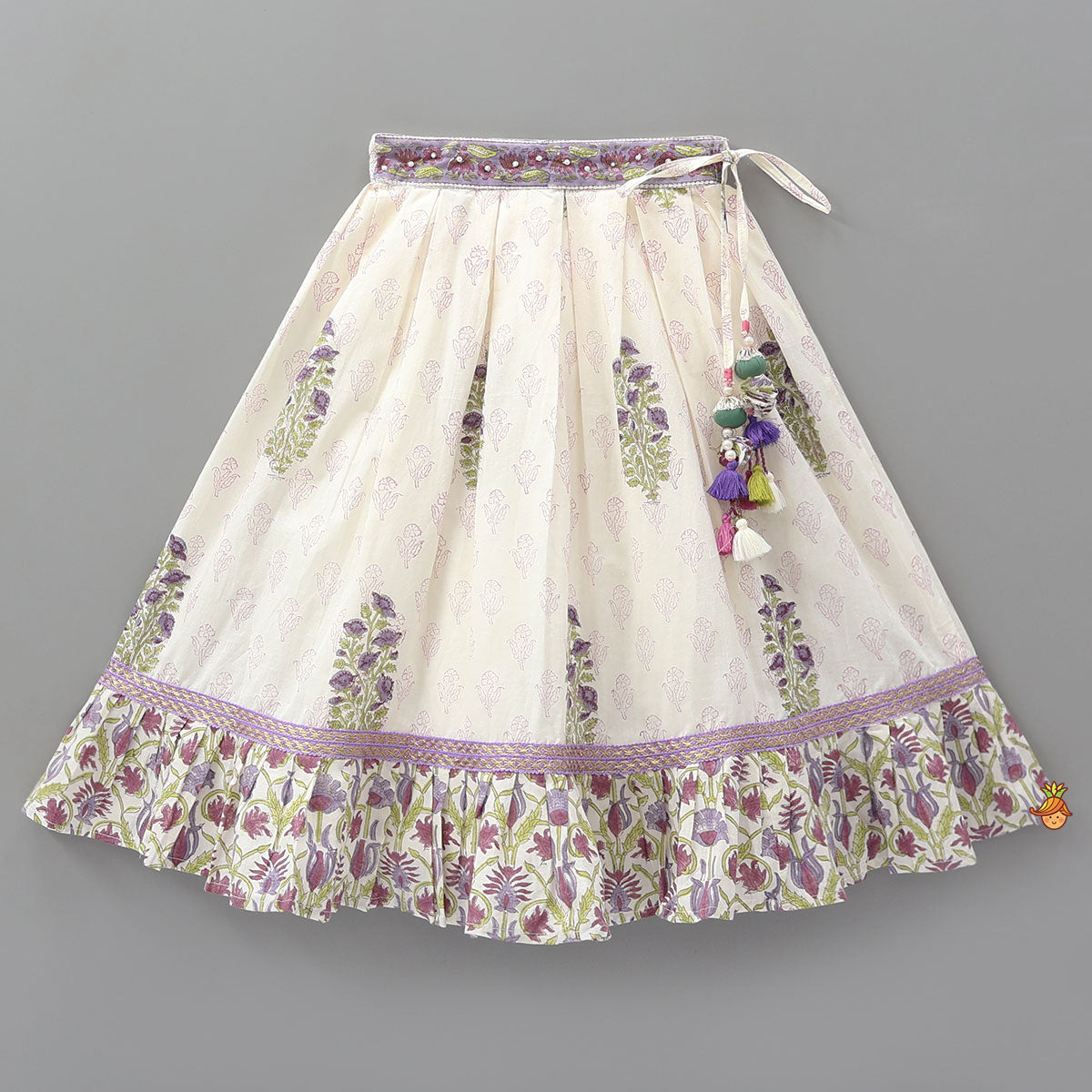 Pre Order: Floral Printed One Shoulder Top With Lehenga And Dupatta