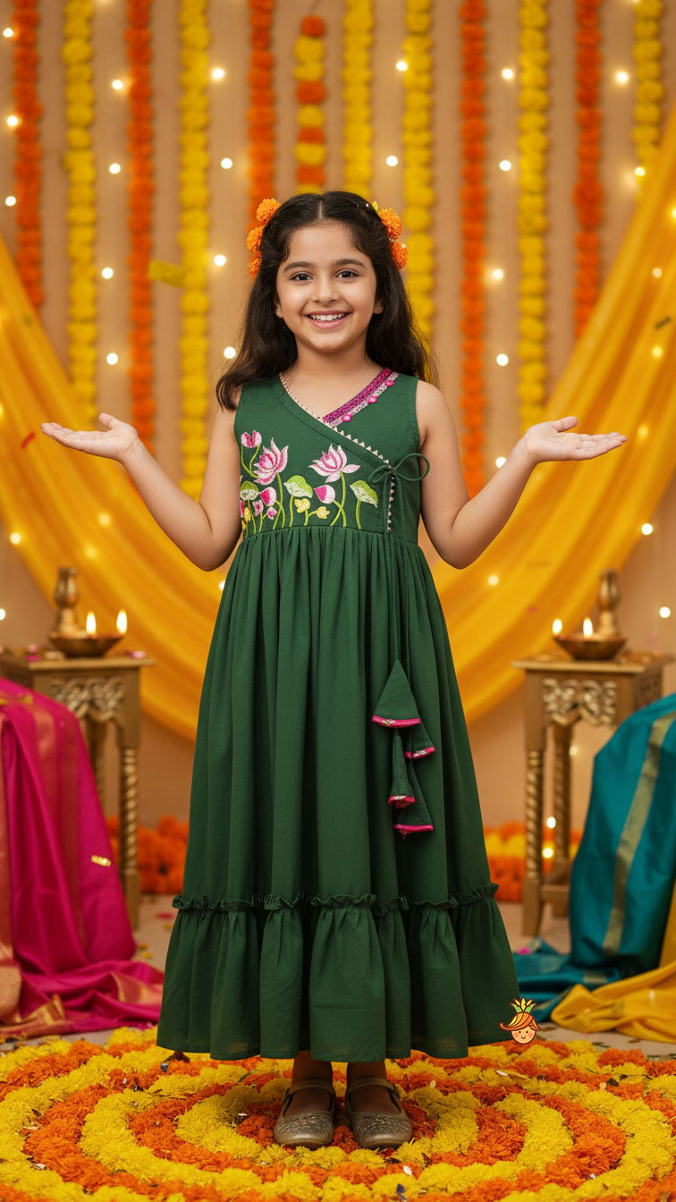 Pre Order: Green Multicolour Floral Embroidered Kurti