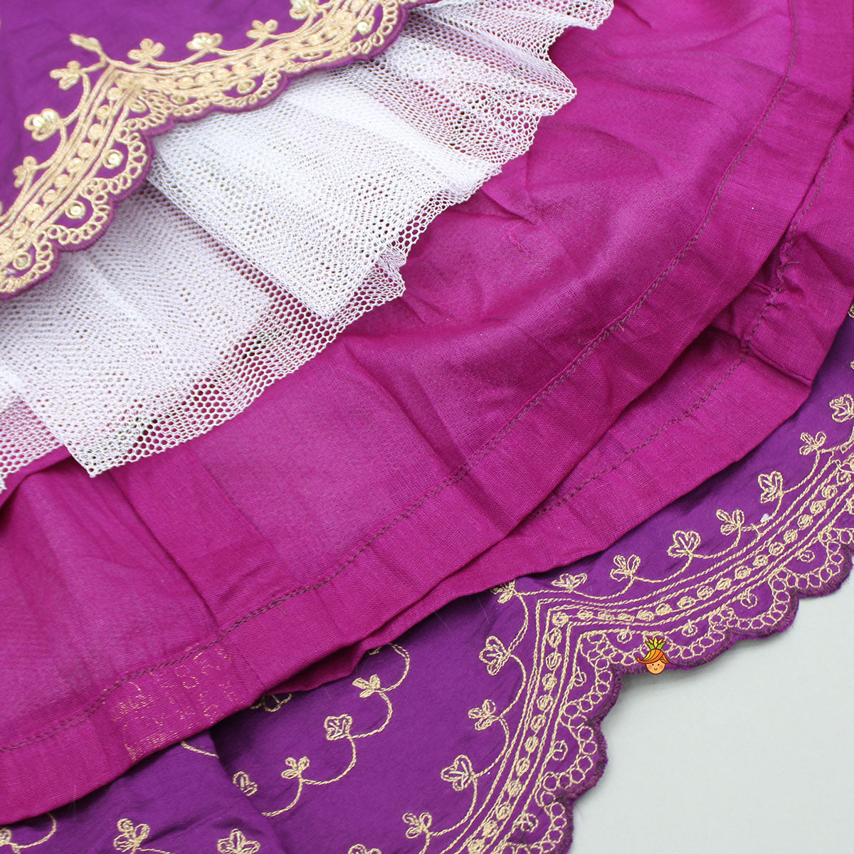 Pre Order: Purple Embroidered Front Overlap Top With Lehenga And Dupatta