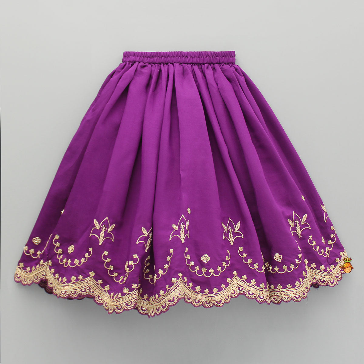 Pre Order: Purple Embroidered Front Overlap Top With Lehenga And Dupatta