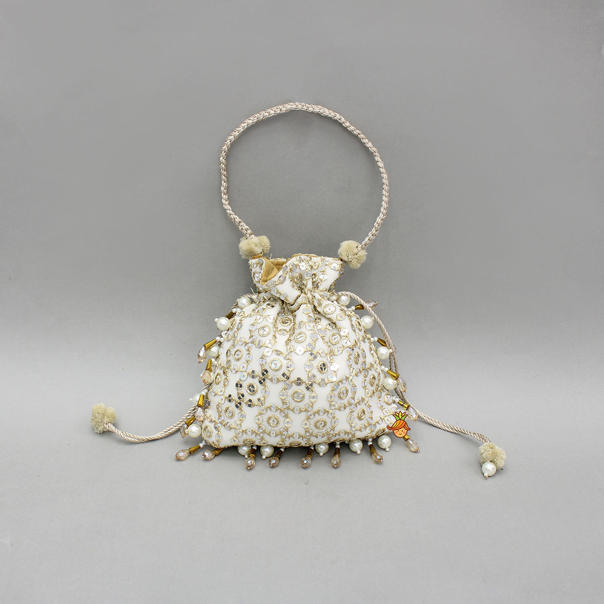 Beige Embroidered Potli Bag