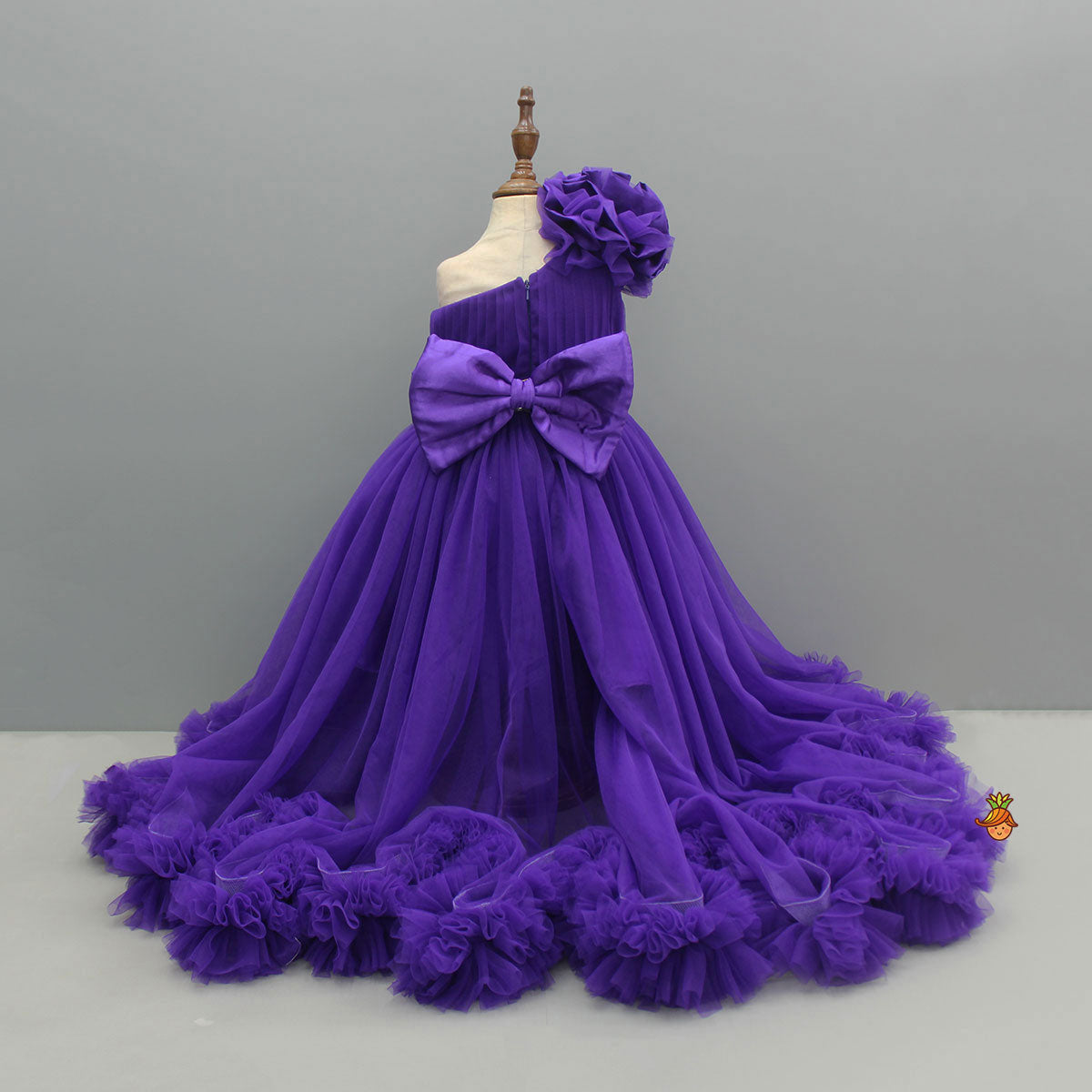 Pre Order: Purple One Shoulder High Low Dress With Matching Head Band And Detachable Bow