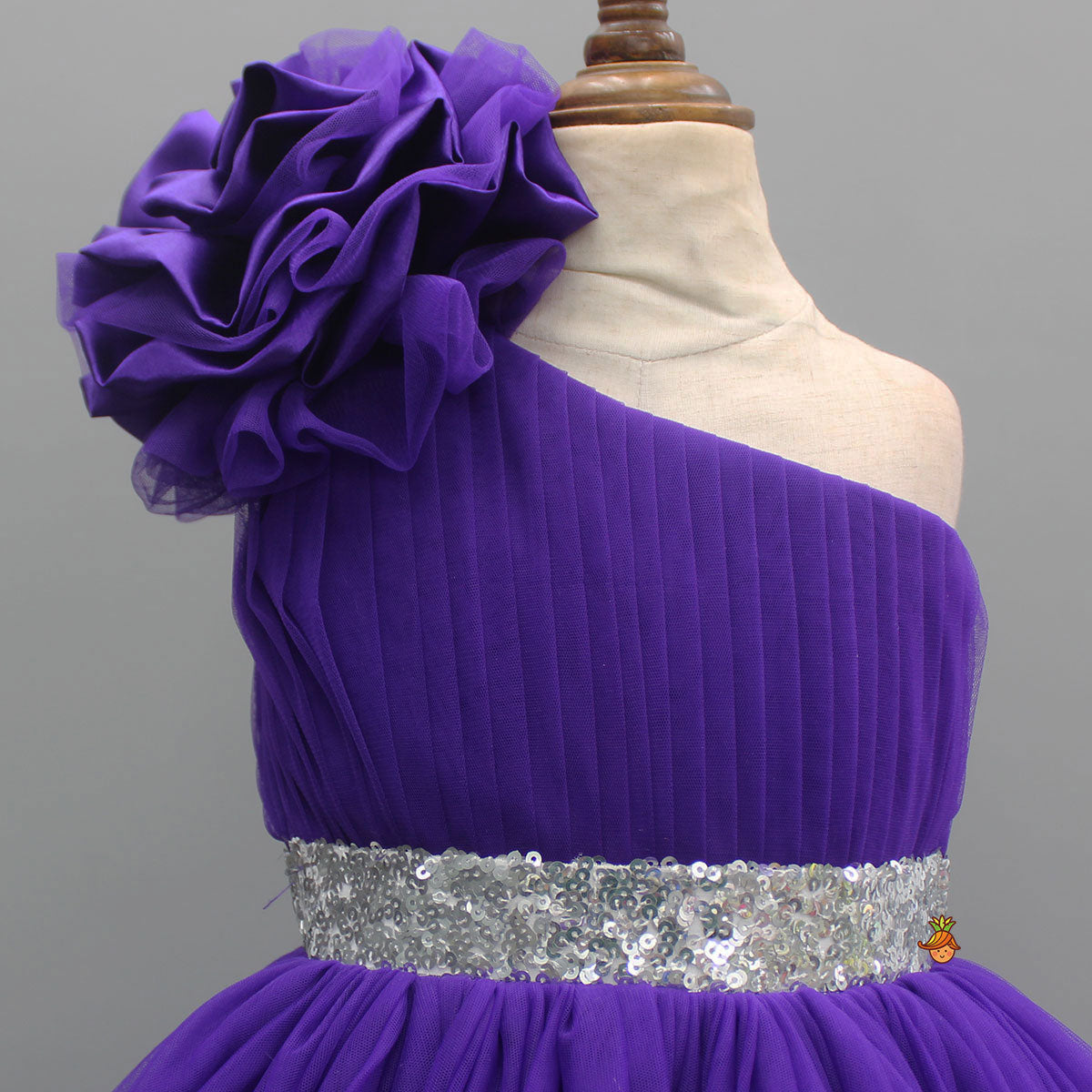 Pre Order: Purple One Shoulder High Low Dress With Matching Head Band And Detachable Bow