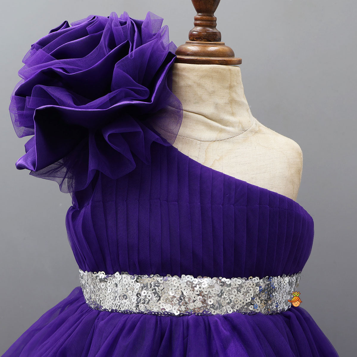 Purple One Shoulder High Low Dress With Matching Hair Clip And Detachable Bow
