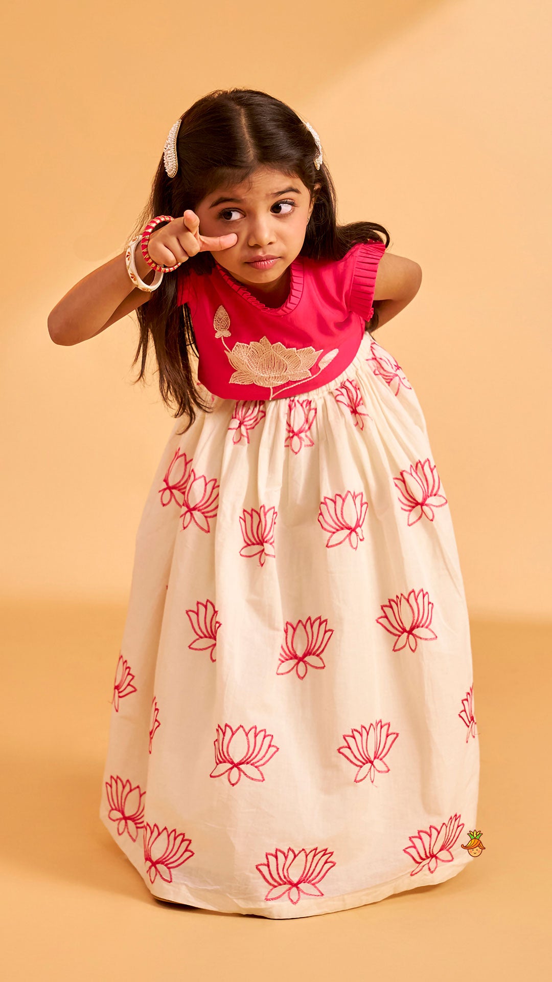Pre Order: Lotus Embroidered Pink Top With Lehenga