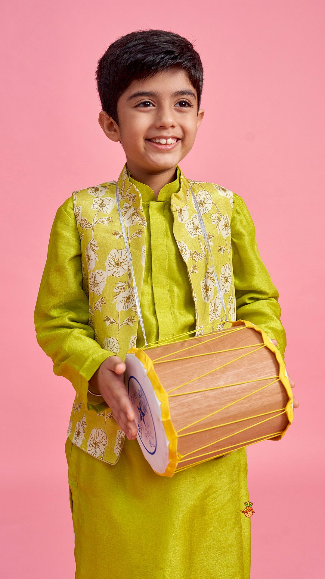 Pre Order: Green Kurta And Floral Printed Jacket With Churidar
