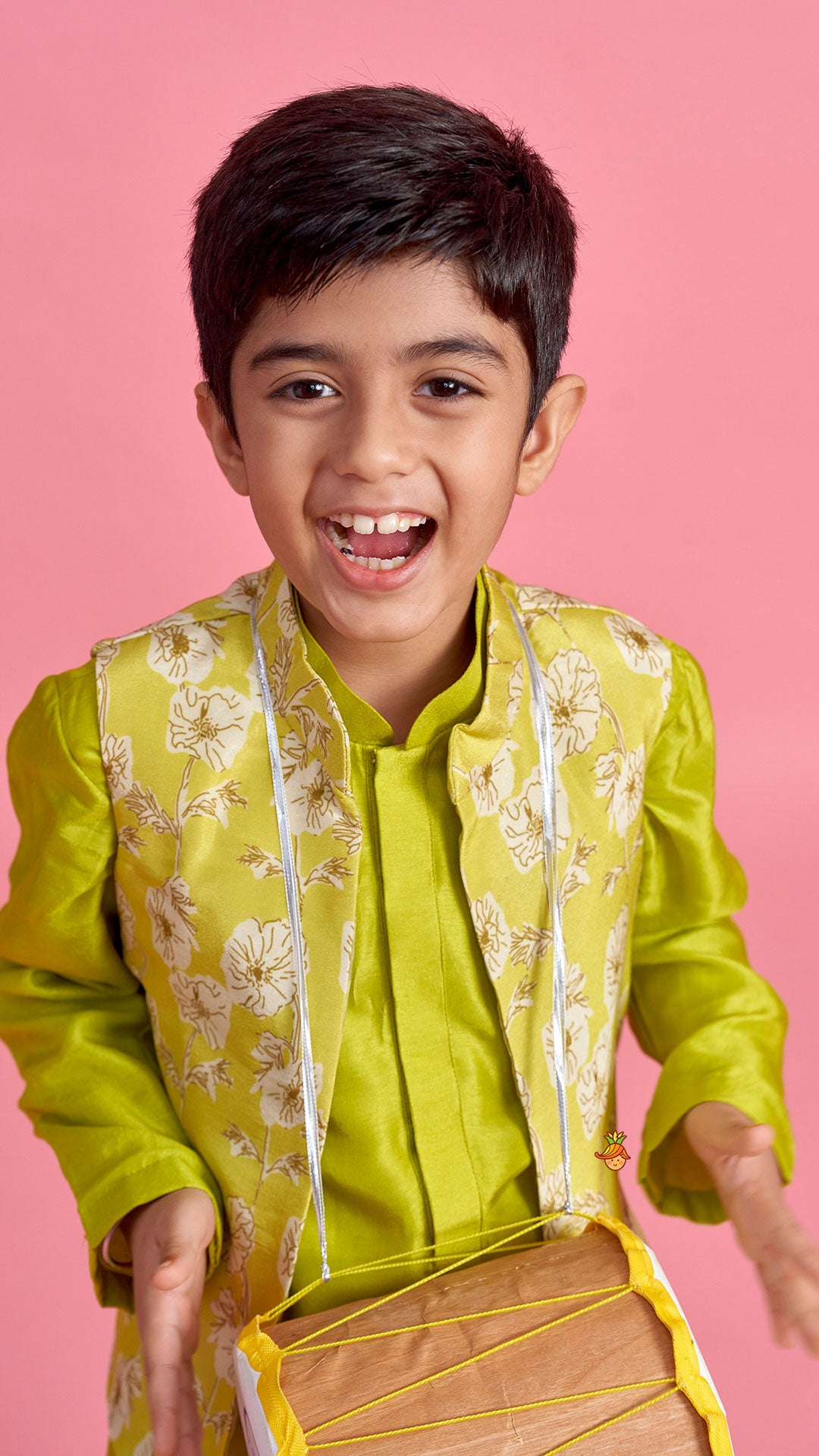 Pre Order: Green Kurta And Floral Printed Jacket With Churidar
