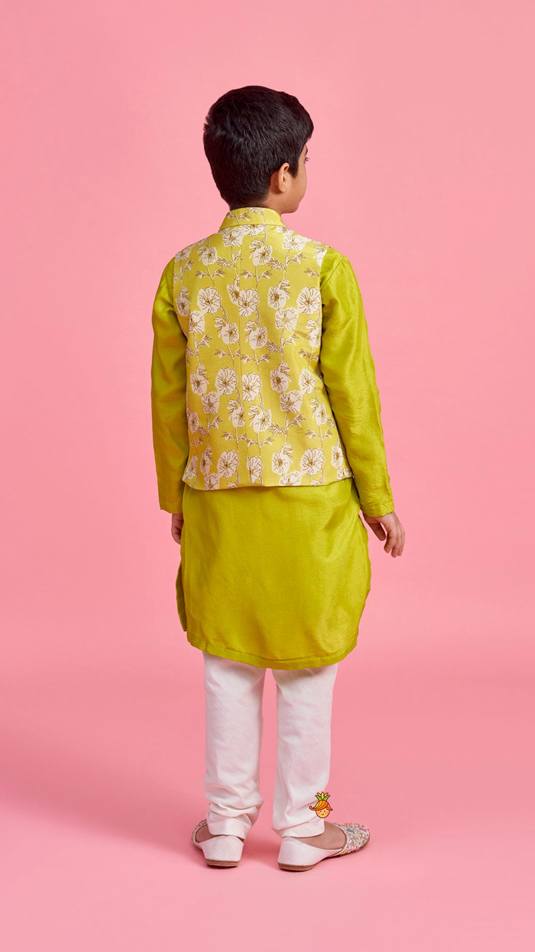 Pre Order: Green Kurta And Floral Printed Jacket With Churidar