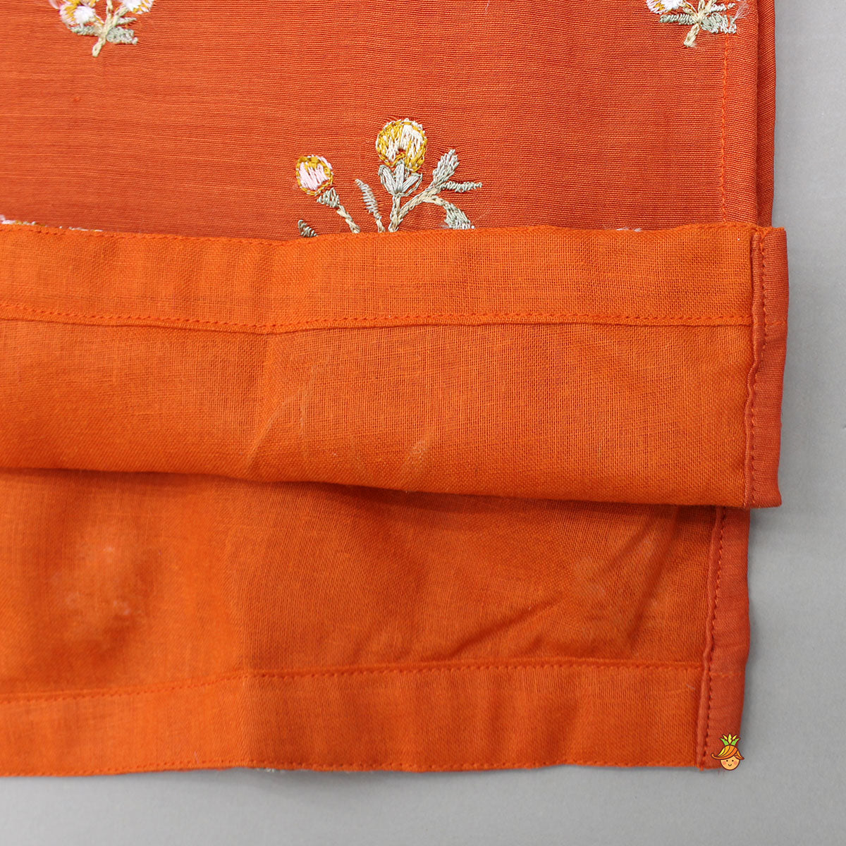 Pre Order: Floral Embroidered Orange Kurta And Dhoti