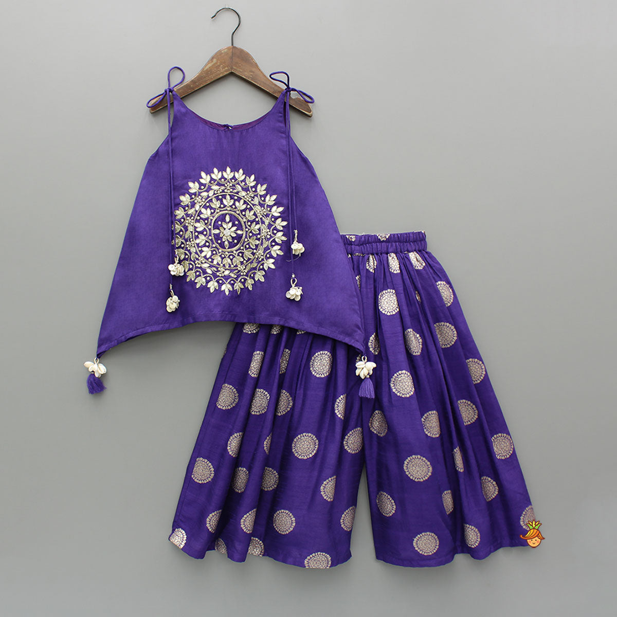 Pre Order: Purple Gota Work Embroidered Stylish Flared Top With Palazzo