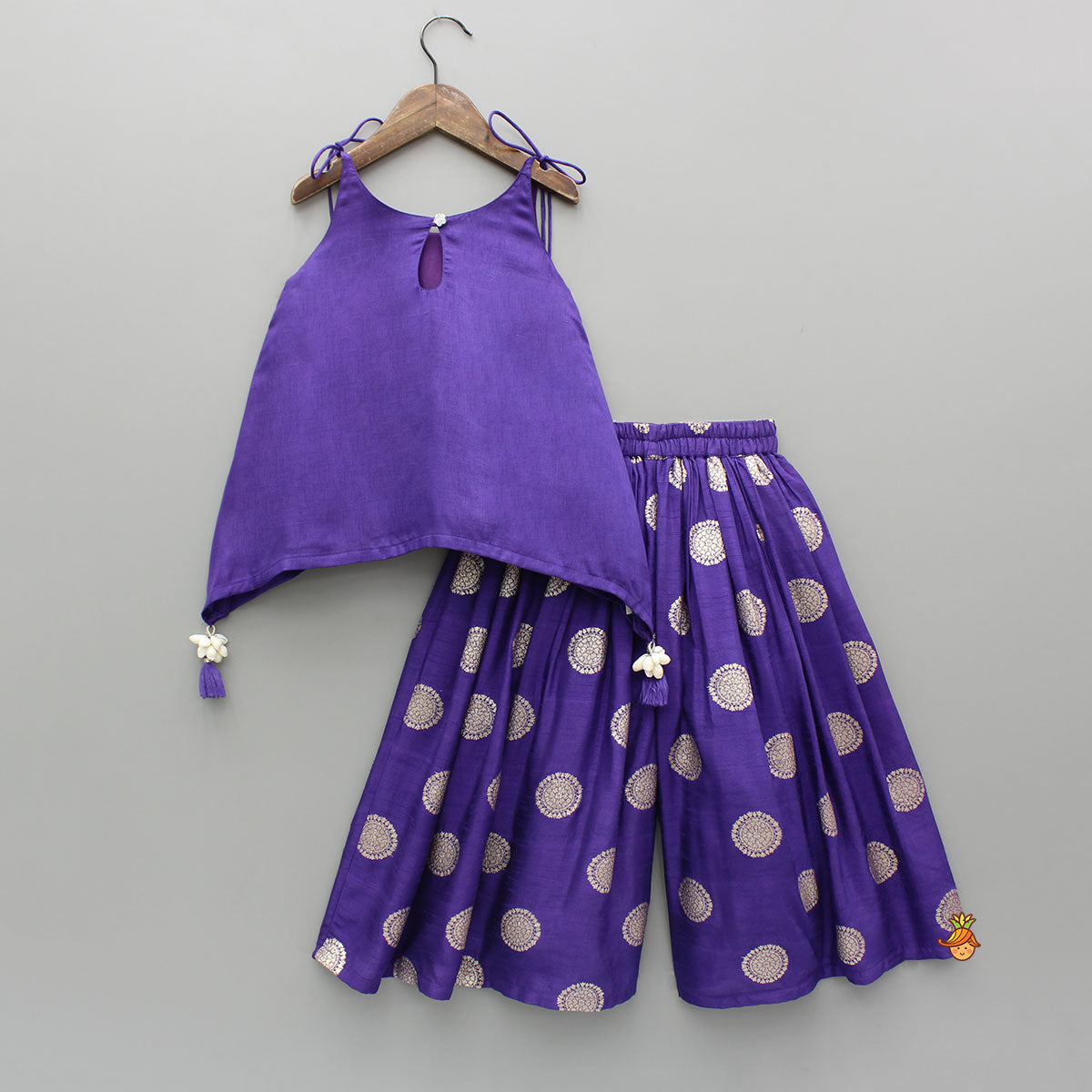 Pre Order: Purple Gota Work Embroidered Stylish Flared Top With Palazzo