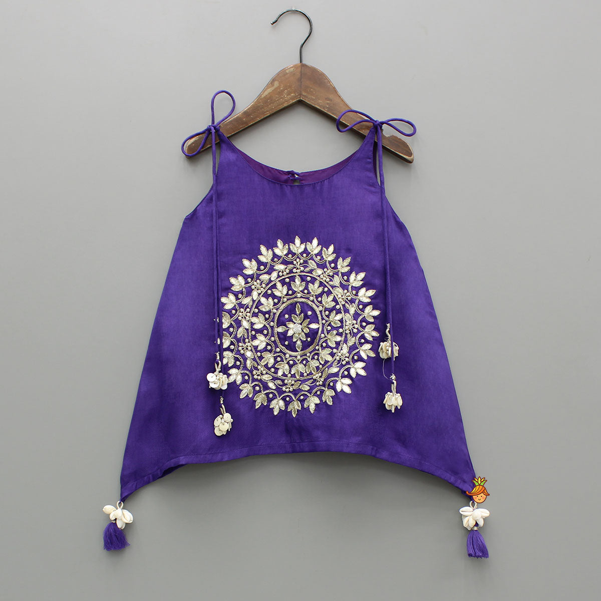Pre Order: Purple Gota Work Embroidered Stylish Flared Top With Palazzo