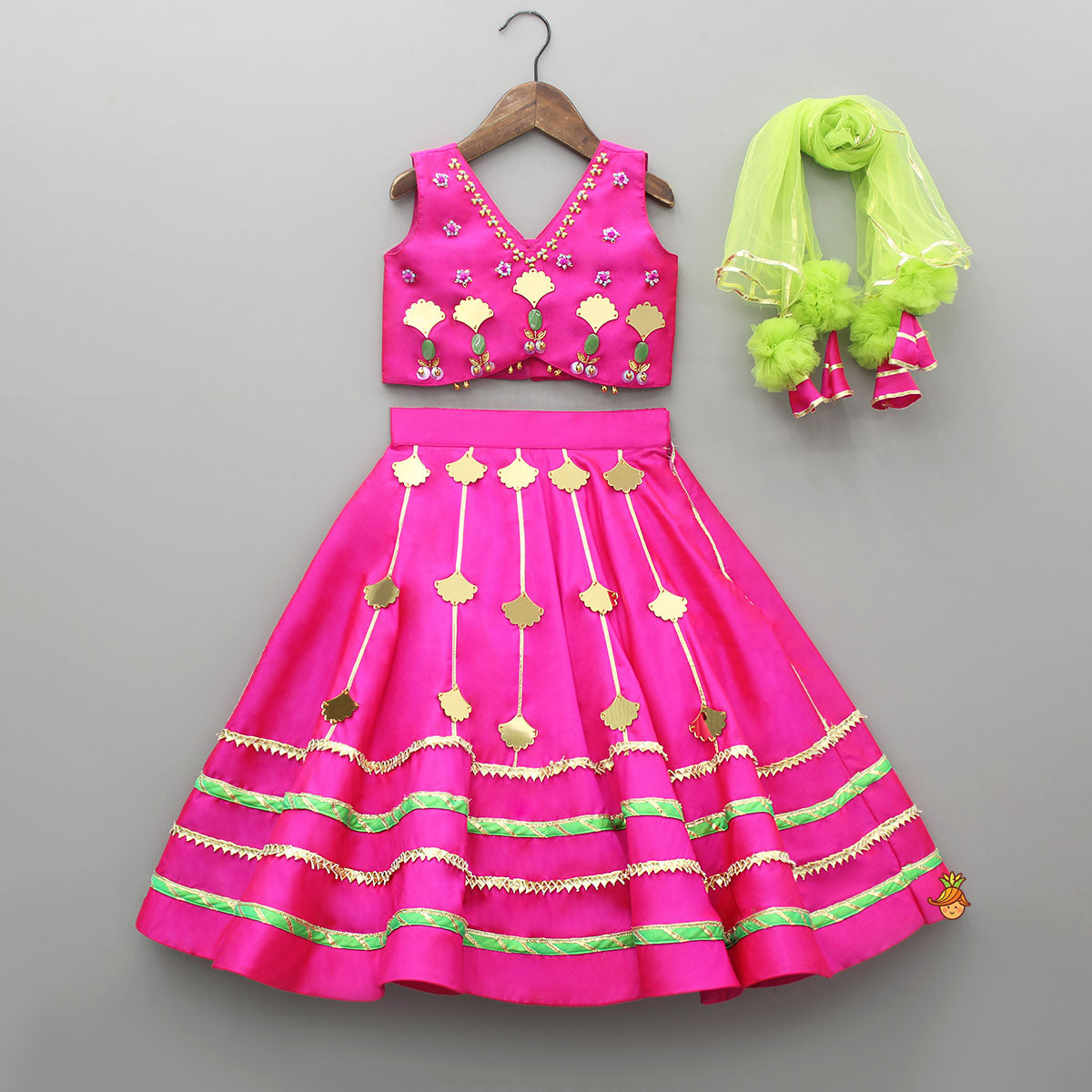 Pre Order: Embellised Pink Top And Lehenga With Dupatta