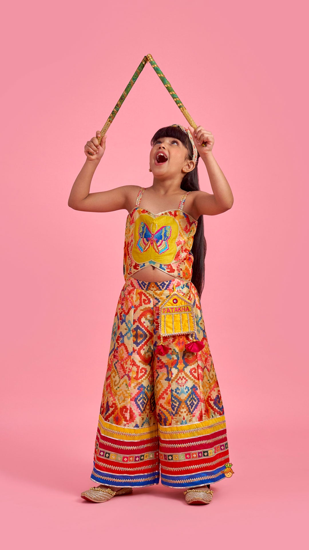 Pre Order: Printed And Embroidered Strappy Jumpsuit With Hairband