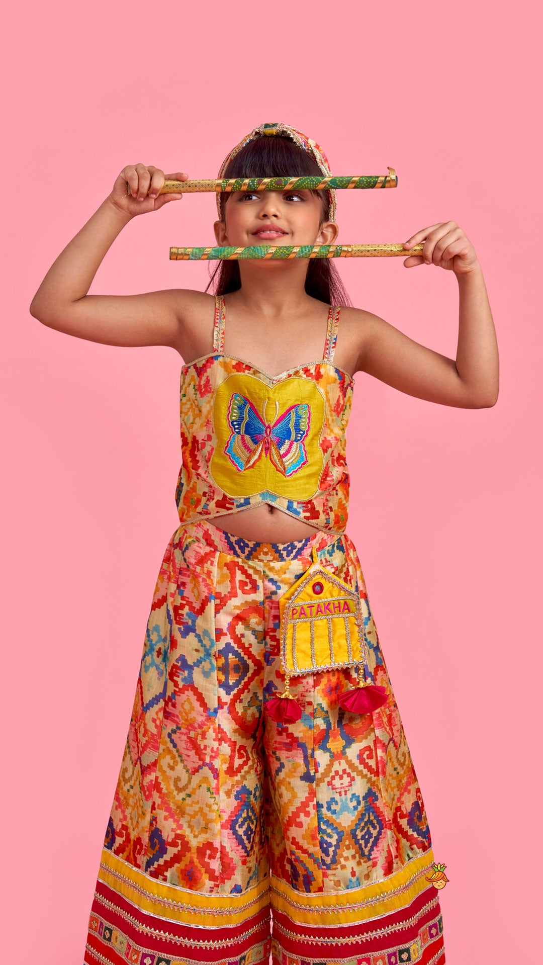 Pre Order: Printed And Embroidered Strappy Jumpsuit With Hairband