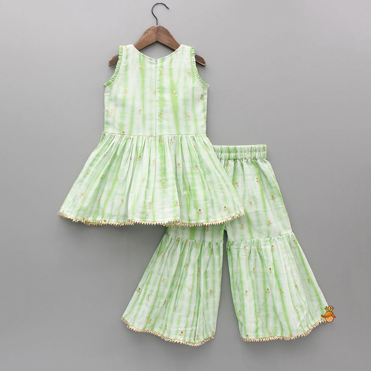 Pre Order: Green Printed Embroidered Kurti With Sharara