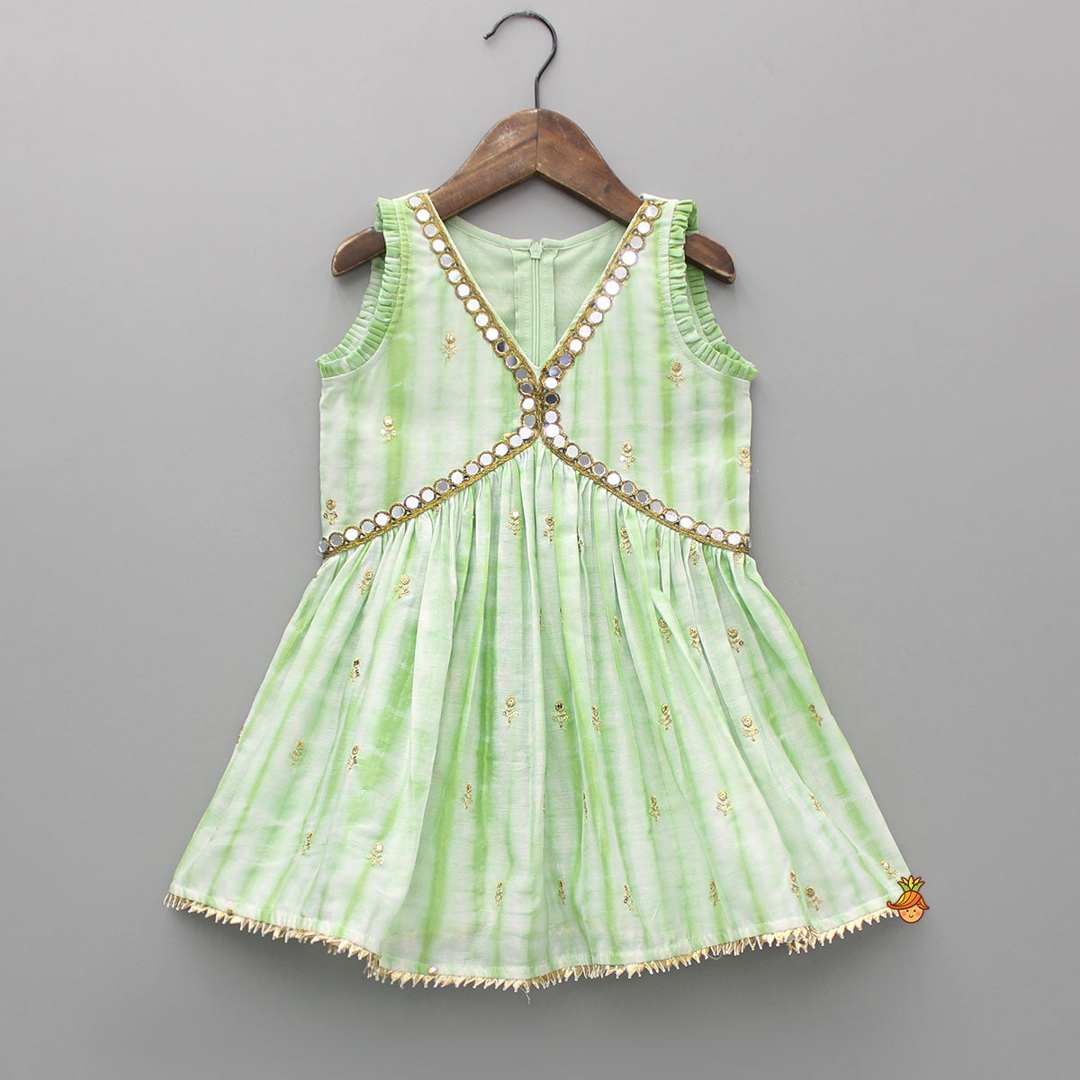 Pre Order: Green Printed Embroidered Kurti With Sharara