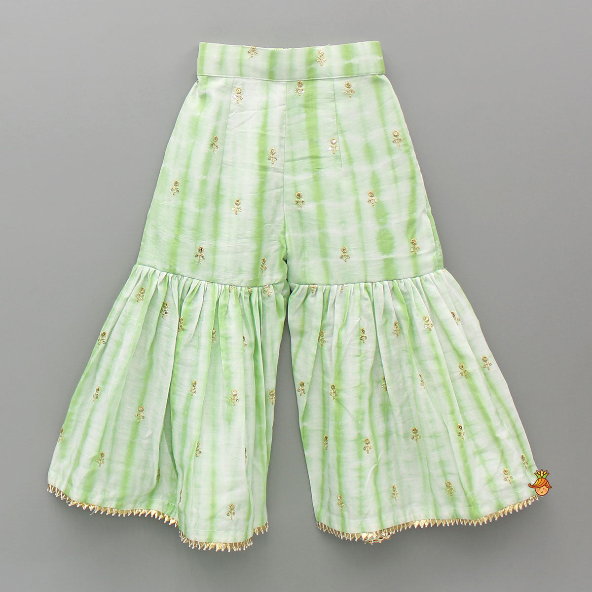 Pre Order: Green Printed Embroidered Kurti With Sharara