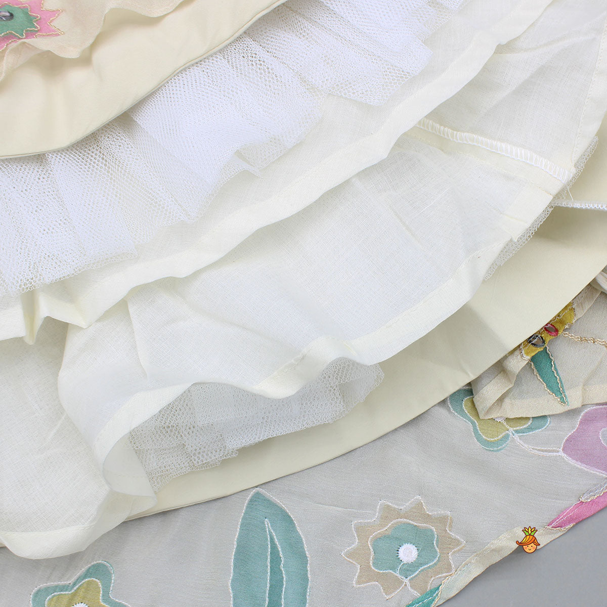 Pre Order: Multicolour Floral Printed And Embroidered Ivory Top With Matching Lehenga And Dupatta