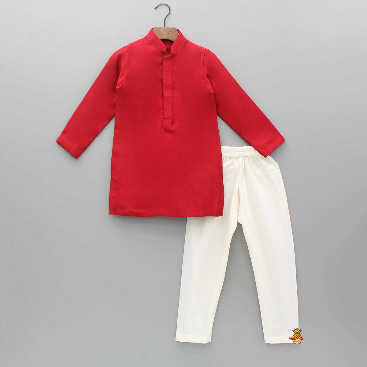 Pre Order: Red Kurta With Front Open Embroidered Jacket And Churidar