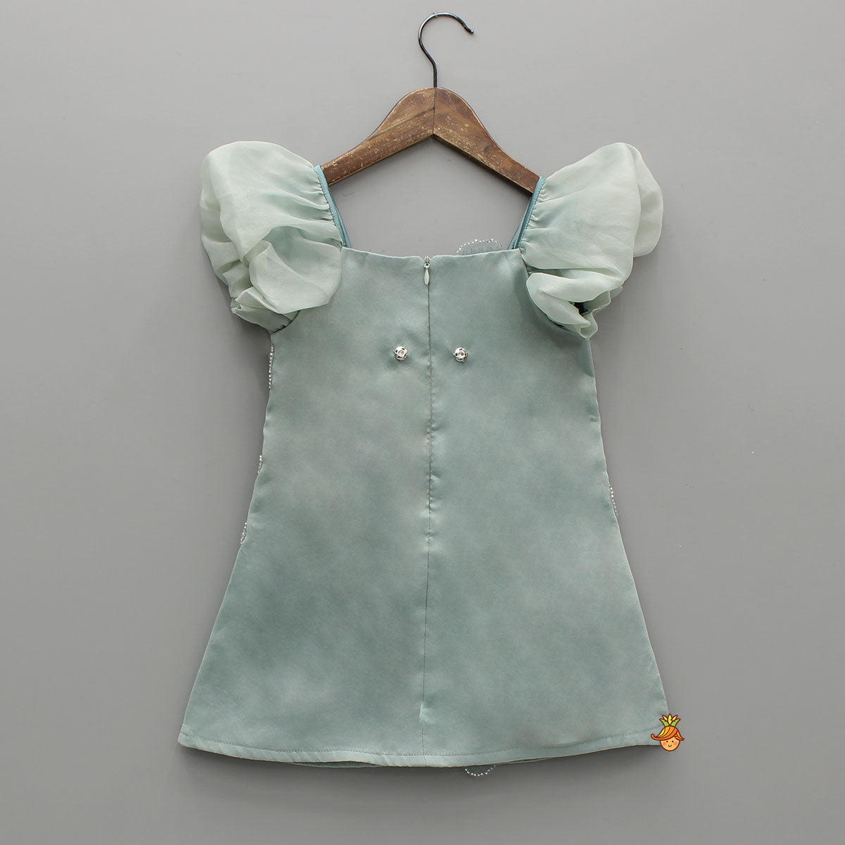 Pre Order: Artificial Flowers Embellished Teal Shimmer Dress