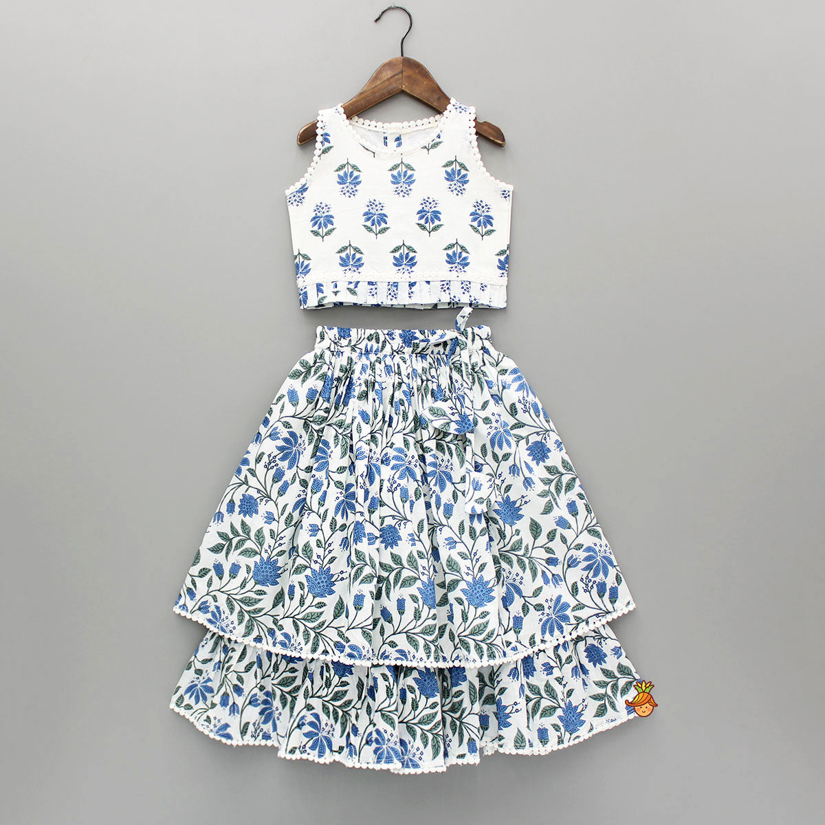 Floral Printed Top And Layered Lehenga