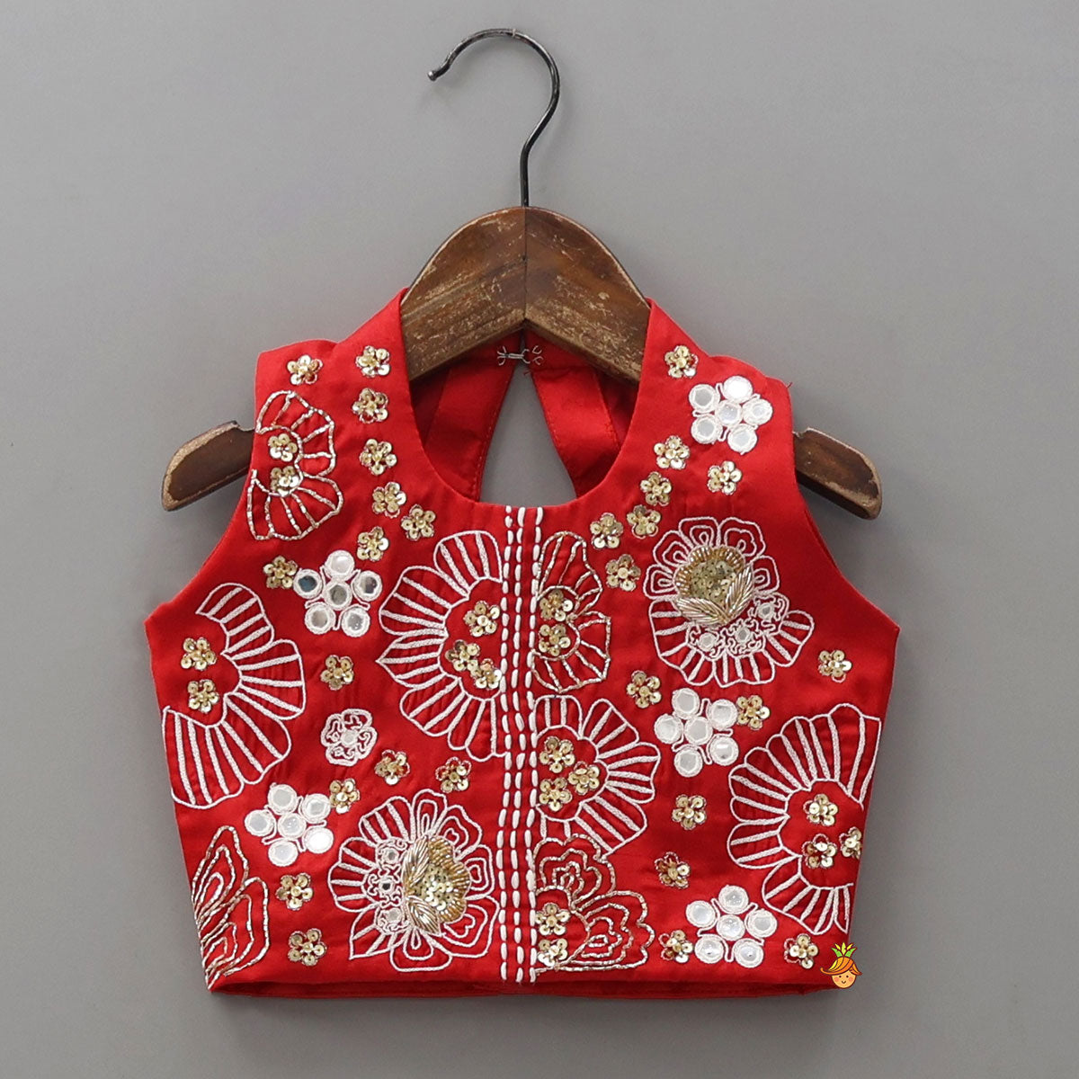 Pre Order: Red Embroidred Halter Neck Top With Flared Palazzo