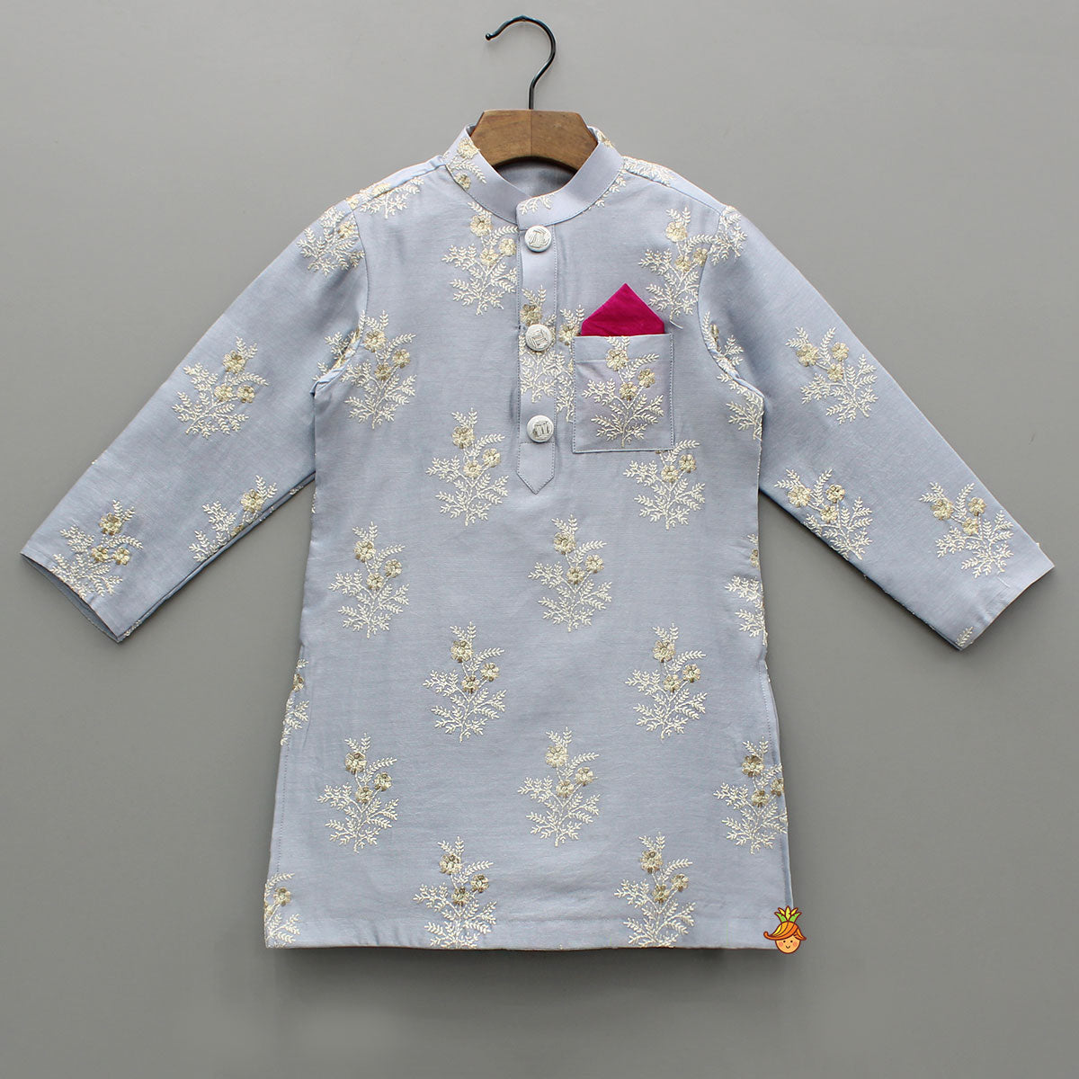 Pre Order: Zari Thread Embroidered Grey Kurta With Dhoti