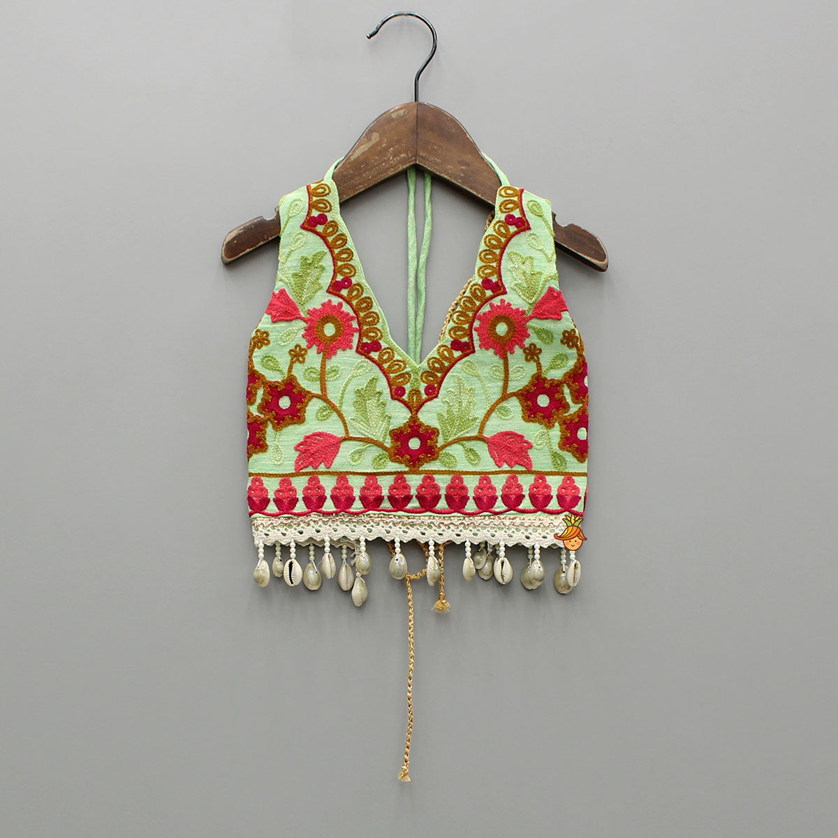 Multicolour Thread Embroidered Top And Printed Lehenga