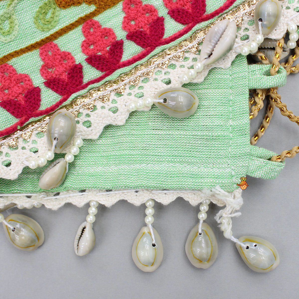 Multicolour Thread Embroidered Top And Printed Lehenga