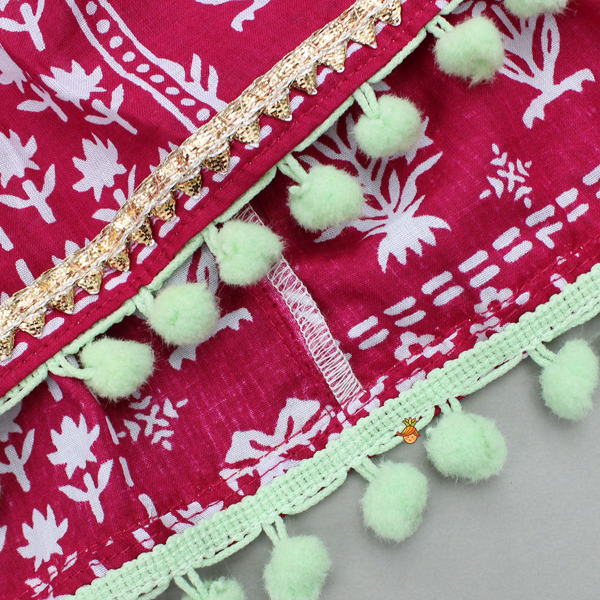 Multicolour Thread Embroidered Top And Printed Lehenga