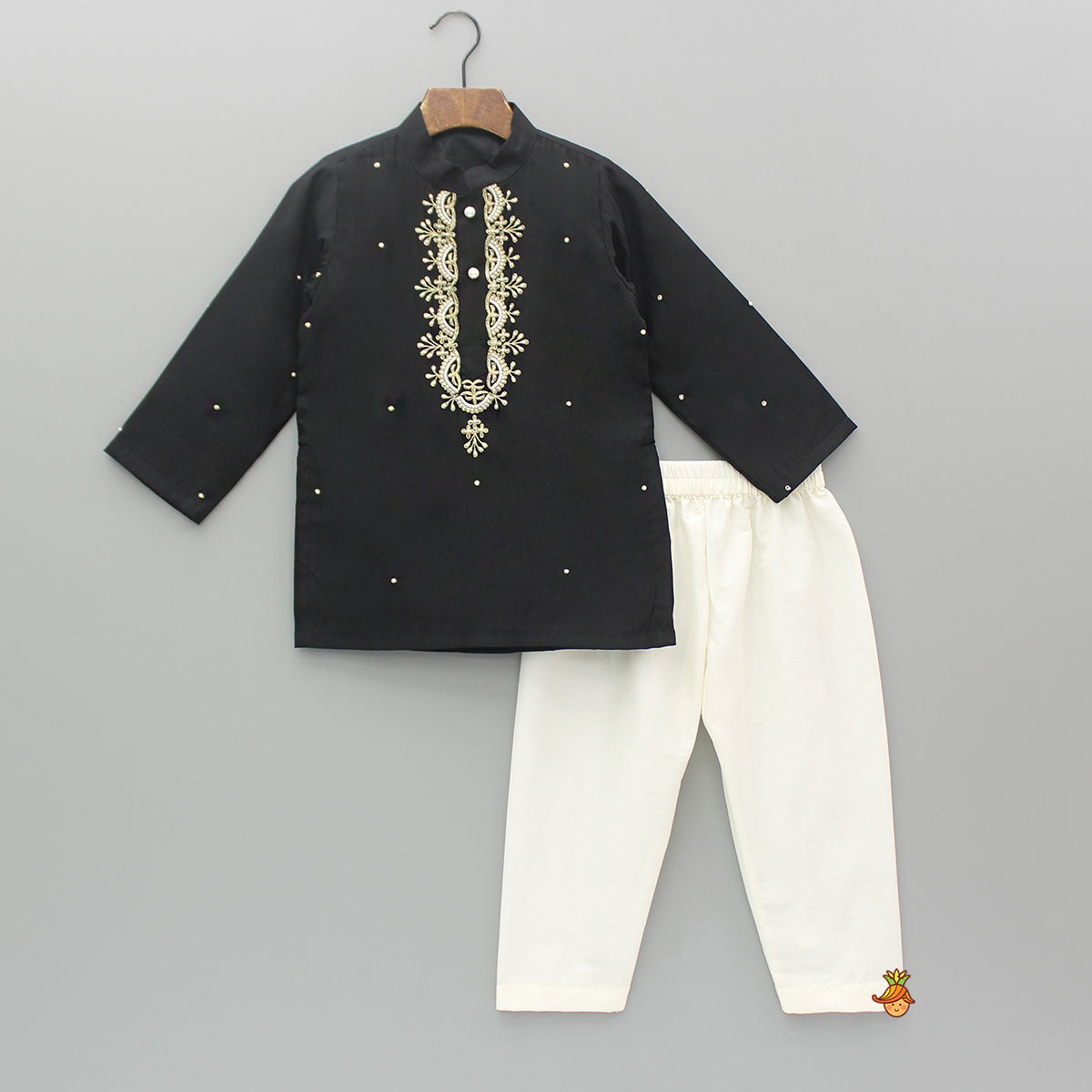 Pre Order: Black Hand Embroidered Kurta And Pyjama