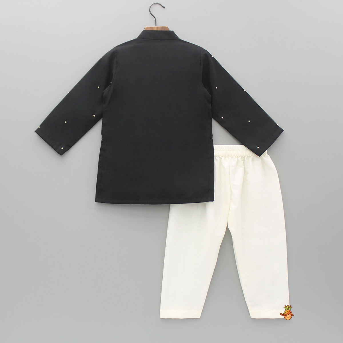 Pre Order: Black Hand Embroidered Kurta And Pyjama