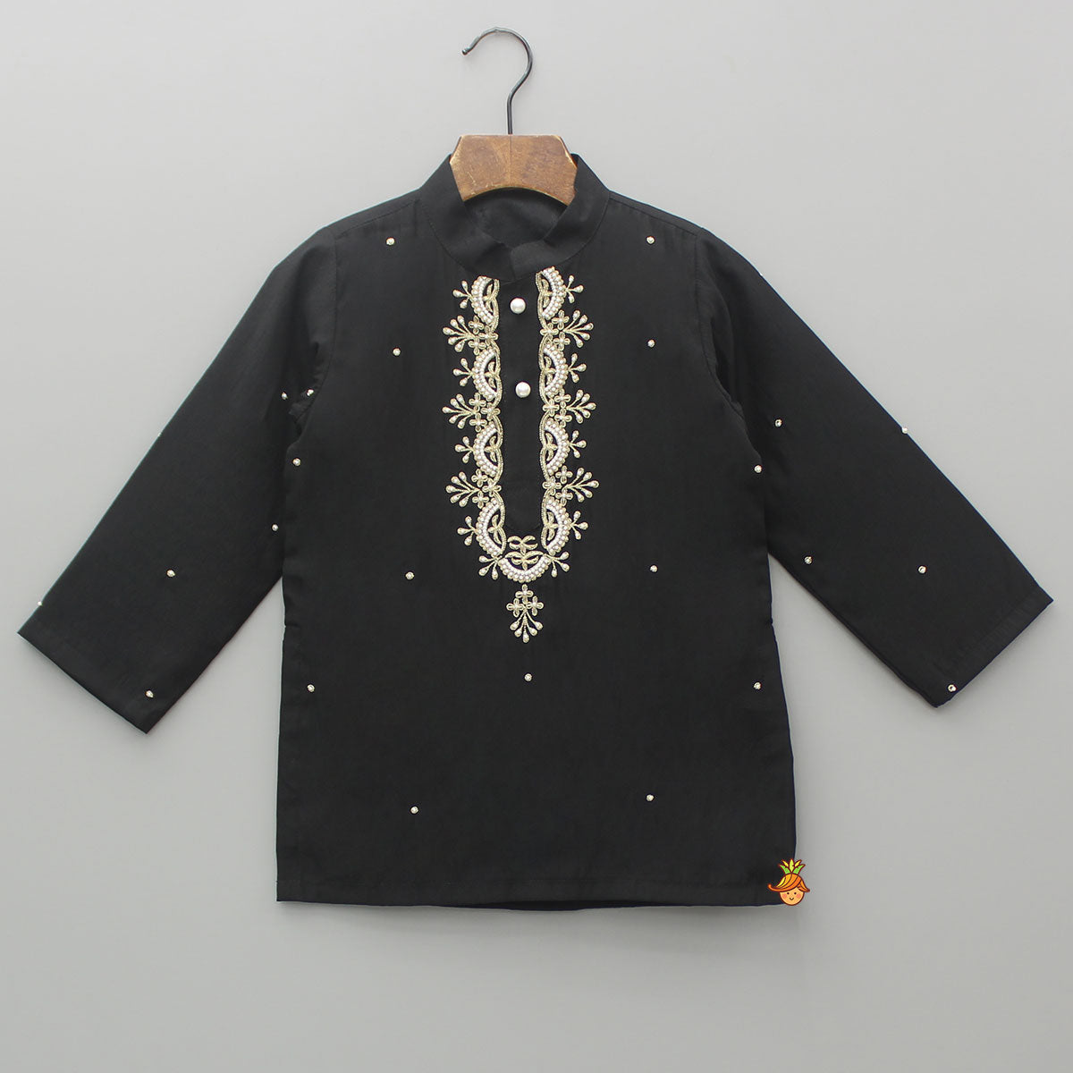 Pre Order: Black Hand Embroidered Kurta And Pyjama