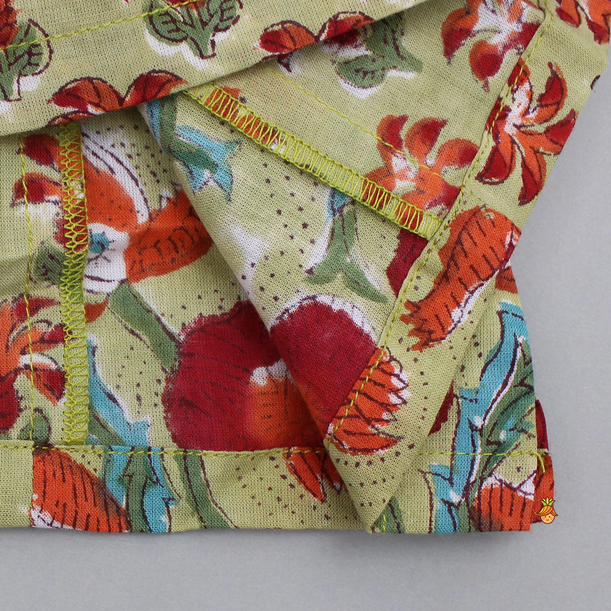 Pre Order: Hand Block Floral Printed Sage Green Top With Dhoti