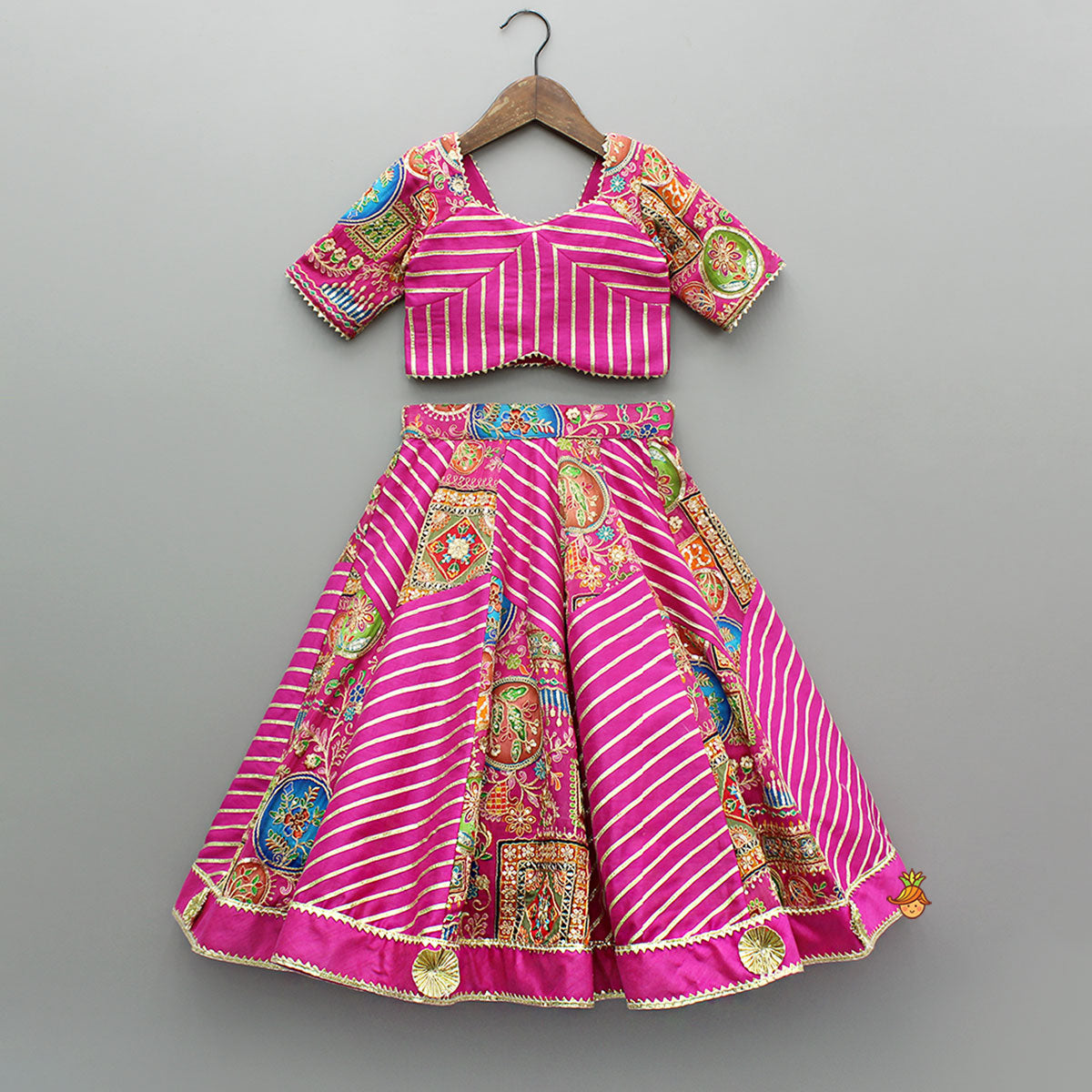 Pre Order: Pink Printed And Embroidered Top With Lehenga And Dupatta