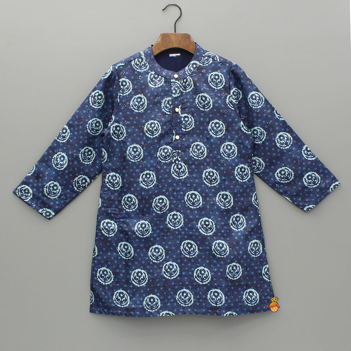 Blue Printed Sequins Embroidered Kurta And Pyjama