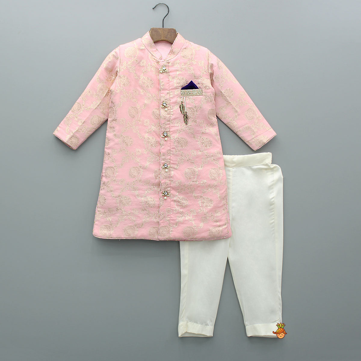 Pre Order: Embellished Pink Chanderi Sherwani And Pant