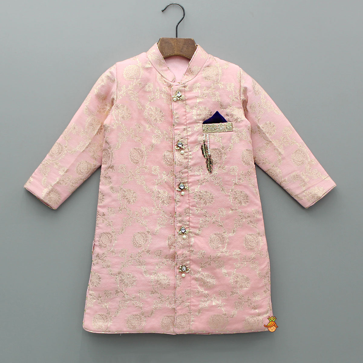 Pre Order: Embellished Pink Chanderi Sherwani And Pant
