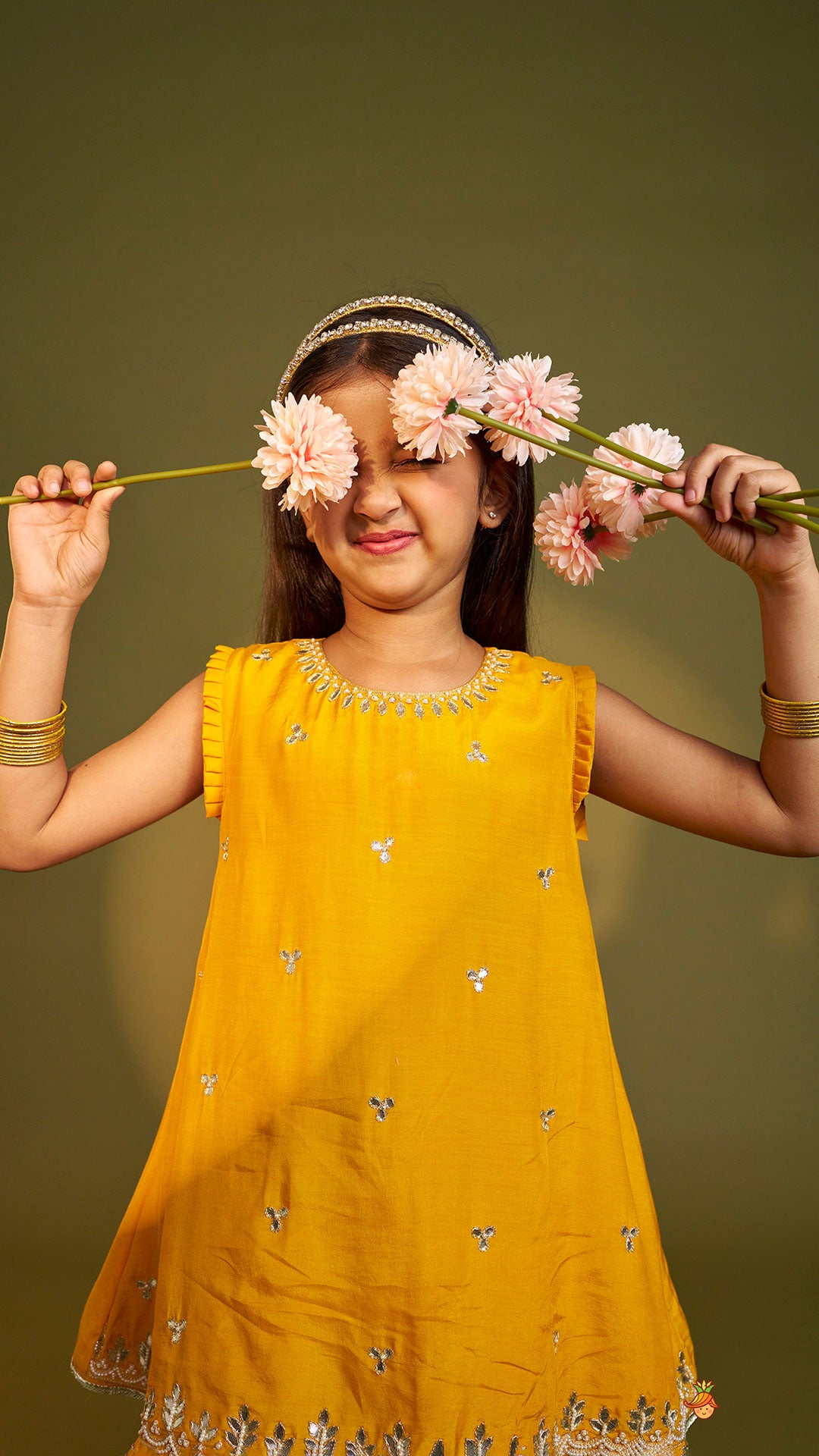 Pre Order: Embroidered Mustard Kurti And Sharara