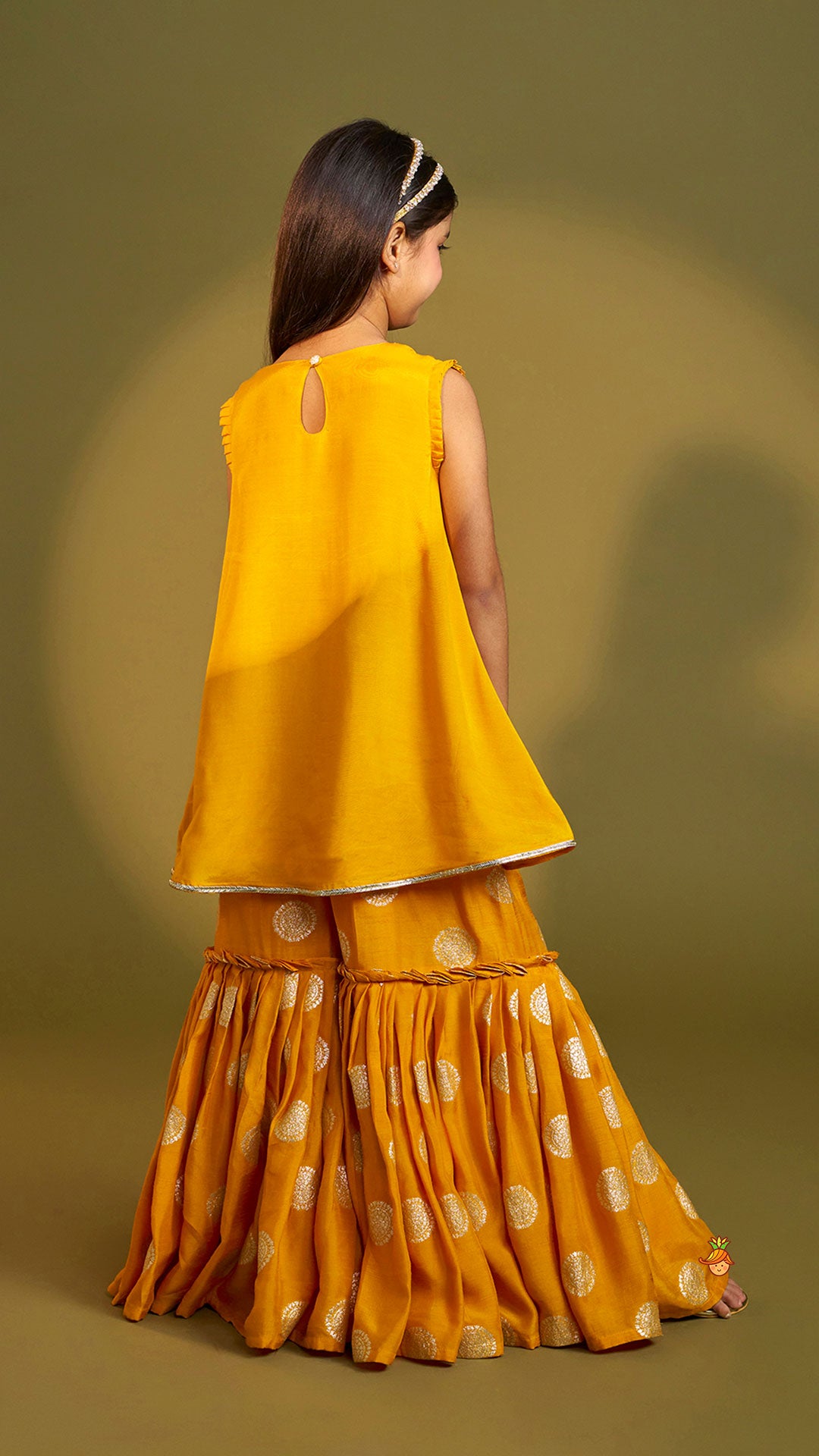 Pre Order: Embroidered Mustard Kurti And Sharara