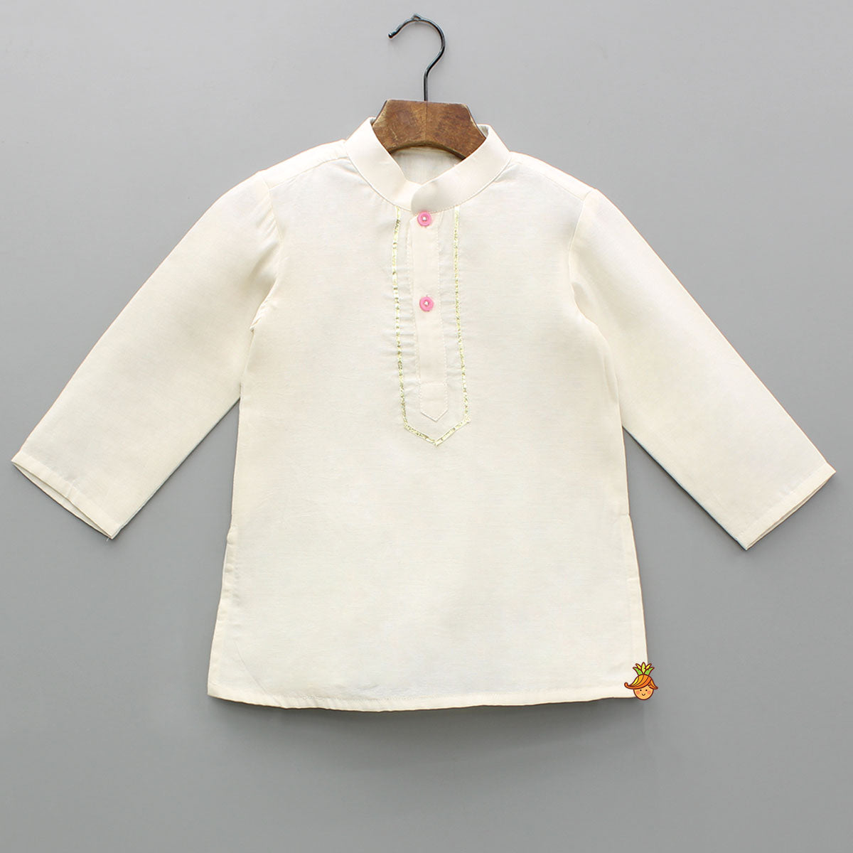 Cream Kurta And Bird Embroidered Jacket With Dhoti