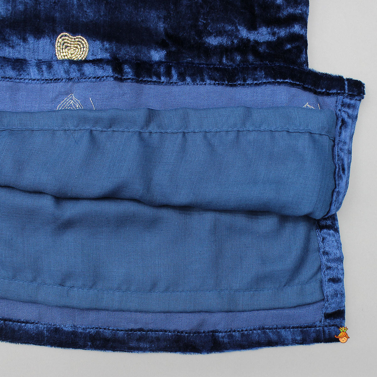 Pre Order: Blue Embroidered Velvet Kurti And Pant