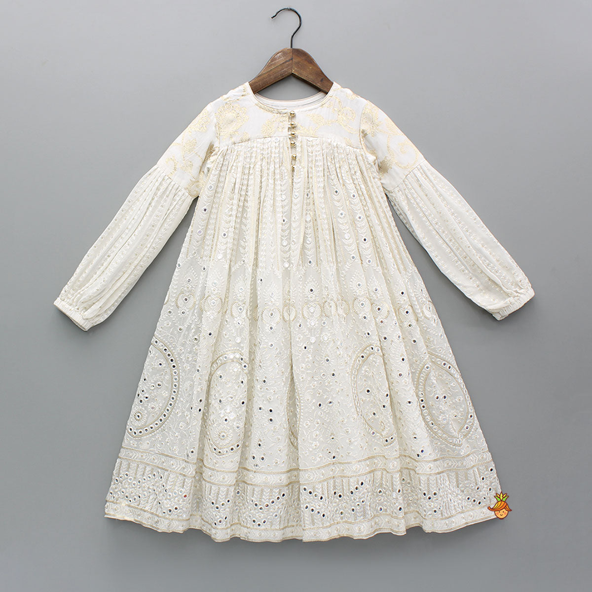 Pre Order: Off White Embroidered And Embellished Kurti
