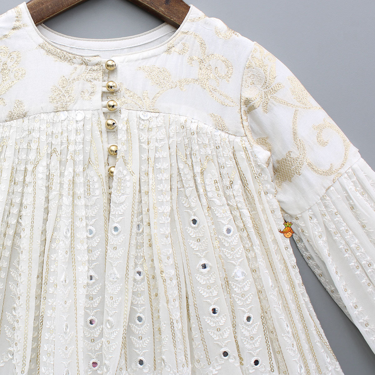 Pre Order: Off White Embroidered And Embellished Kurti