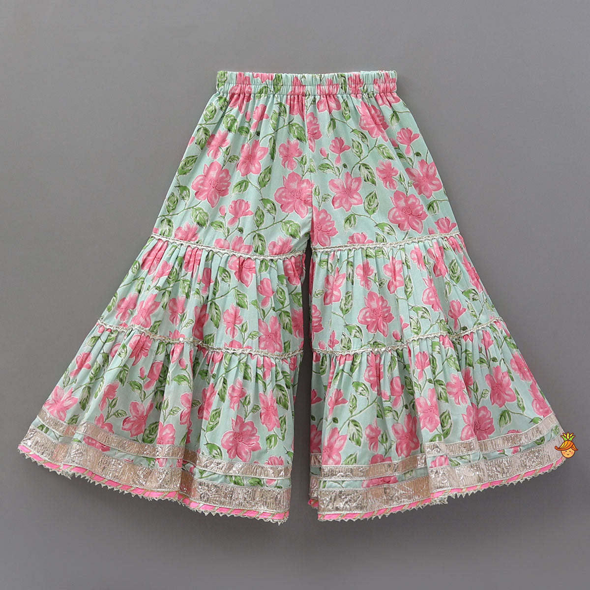 Pre Order: Floral Printed Stylish Backless Kurti With Sharara And Dupatta